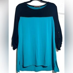 Women’s Belldini Teal and Black Color Block Blouse L